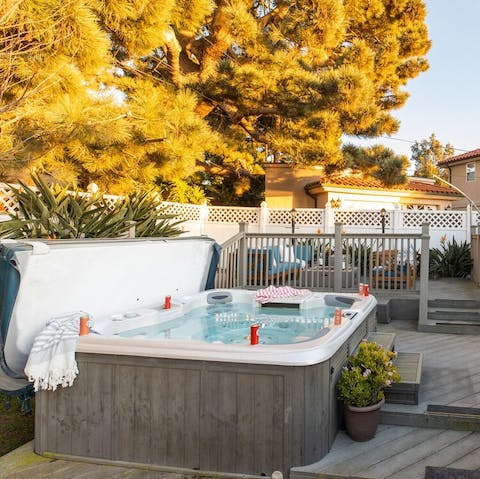 Wind down in the outdoor hot tub