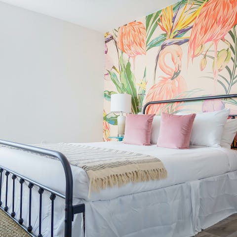 Enjoy a blissful night's sleep in the colourful double bedroom