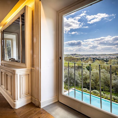 Gaze out at magnificent views of the hills of Florence and the River Arno