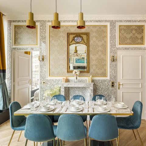 Serve up an indulgent dinner paired with French wine at the dining area 