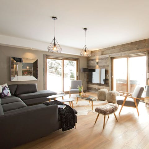 Relax amidst the cosy chalet interiors after a day of mountain activities 