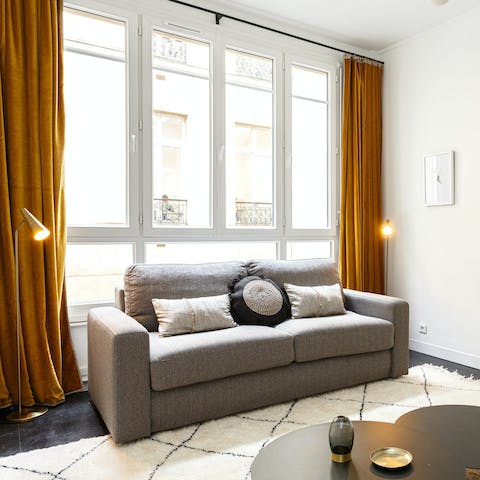 Sip coffee in the attractive apartment as you plan your stay