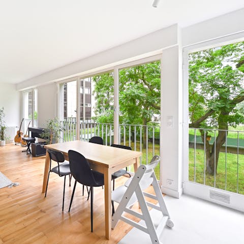 Take in the leafy views from the dining table