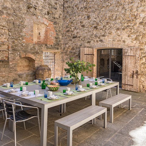 Enjoy meals in the enclosed courtyard
