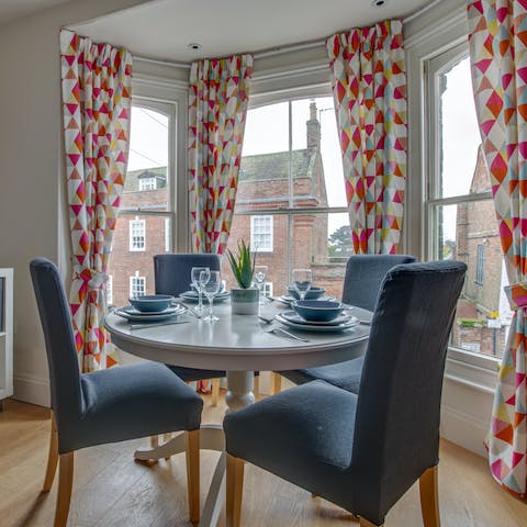 Enjoy breakfast with a view of the bustling Southwold High Street