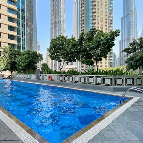 Enjoy a morning swim in one of your buildings pools before heading out for the day