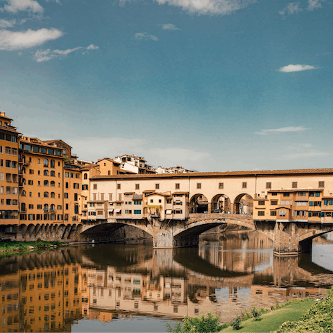 Shop along the famous Ponte Vecchio, reached in eight minutes by foot