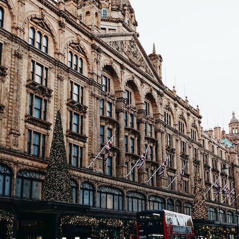 Enjoy an afternoon of retail therapy in Harrods, a two-minute walk away