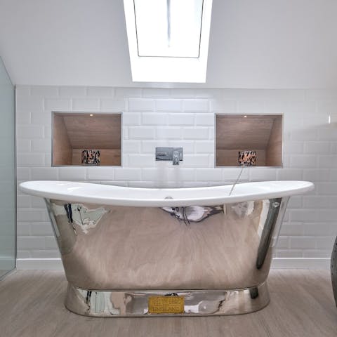 Relax in the gorgeous freestanding bath after a day exploring chic Harrogate