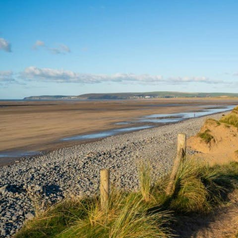 Walk to Westward Ho! beach, a haven for watersports