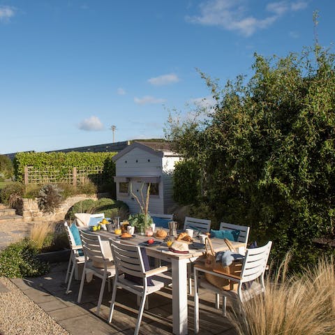 Dine alfresco in the beautiful garden – will you plump for seafood?