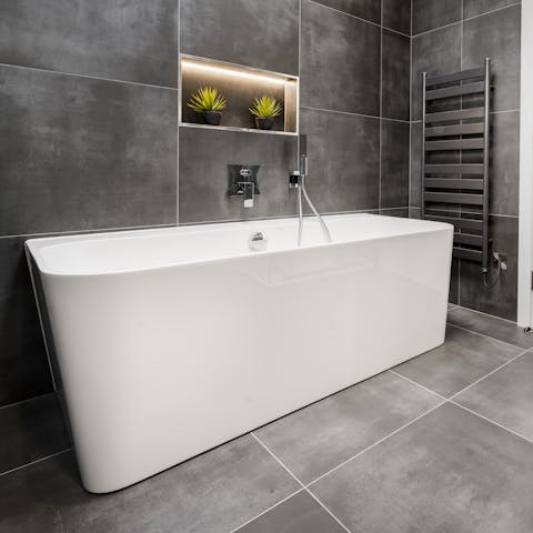 Have a long soak in the freestanding tub after a hike around the Lake District