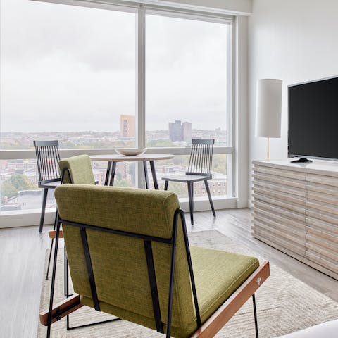 Admire the fantastic city views from the living room as you sip your morning coffee