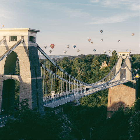 Visit the iconic Clifton Suspension Bridge, just a twenty-minute drive from home