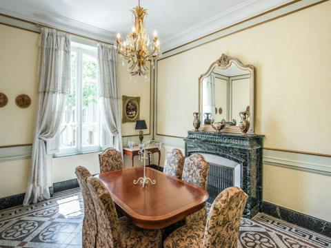 Enjoy a delicious French meal in the opulent dining room