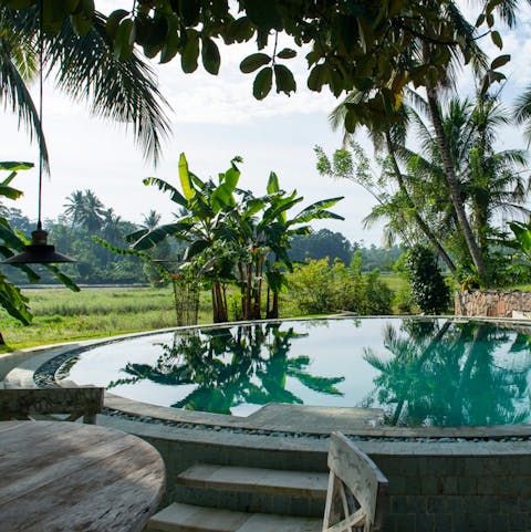 Take a relaxing swim in the swimming pool with a view 