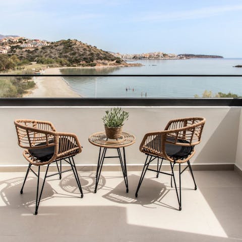Enjoy breakfast on the balcony, while overlooking Almyros beach 