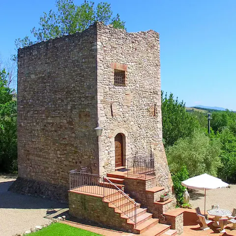 Stay in the 14th-century lookout tower and feel the history of the area