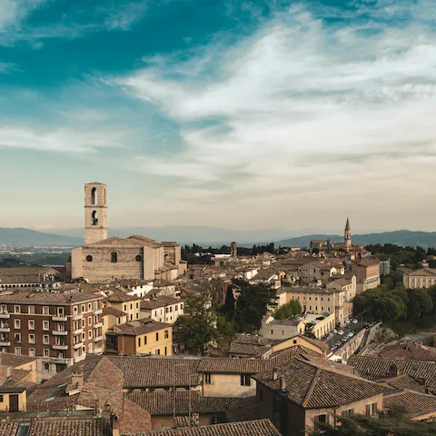Take a day trip to the charming hilltop city of Perugia, a forty-minute drive