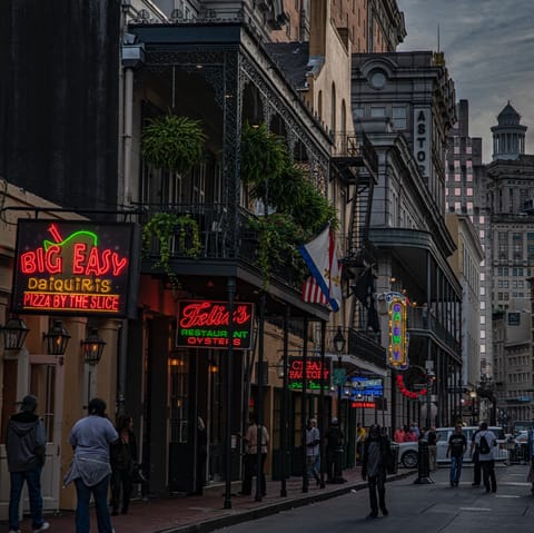 Walk to the famous Bourbon Street for Mardi Gras or a night of jazz in just ten minutes