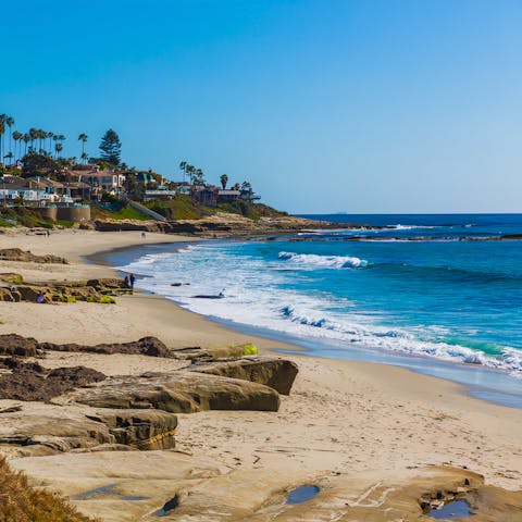 Walk to the end of your street to reach the beautiful beaches of La Jolla, where you can surf, kayak, snorkel and scuba dive