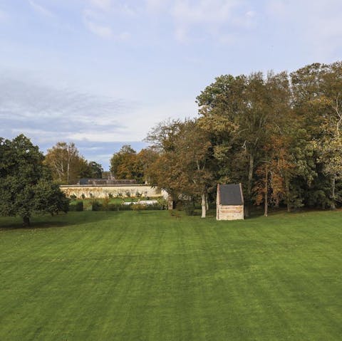 Play lawn games on the chateau's vast grounds