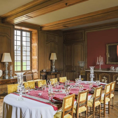 Tuck into delicious meals paired with French wine in the drawing room 
