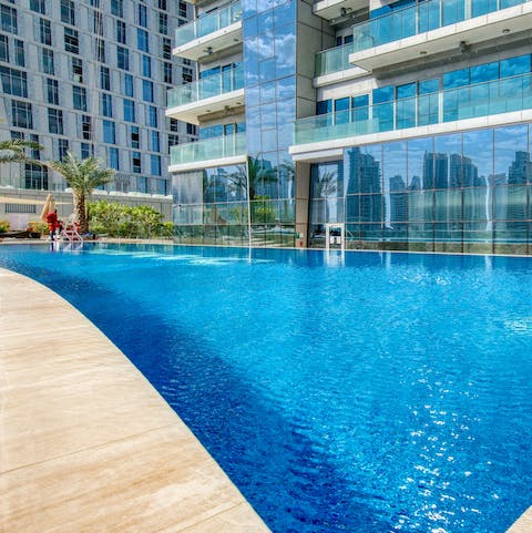 Cool off from the Dubai heat and take a dip in the shared pool