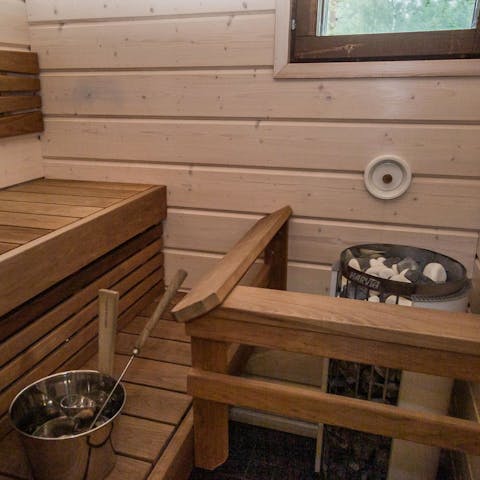 Relax in the in-house private sauna 