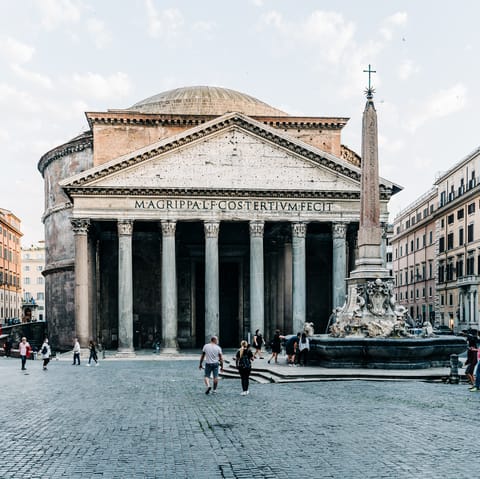 Wonder at the ancient majesty of the famous Pantheon, right on your doorstep and eight minutes away