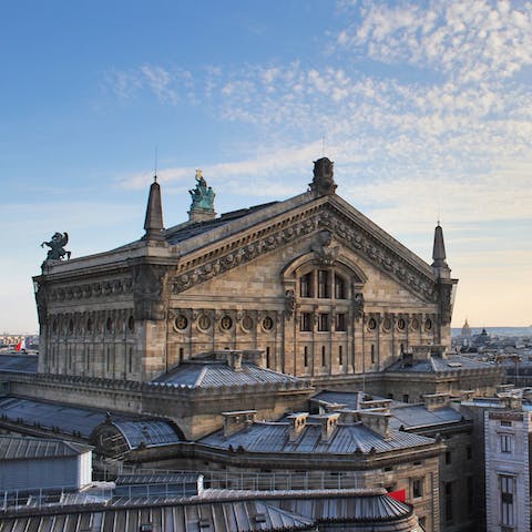 Book tickets for the opera at Palais Garnier, just nineteen minutes' walk away