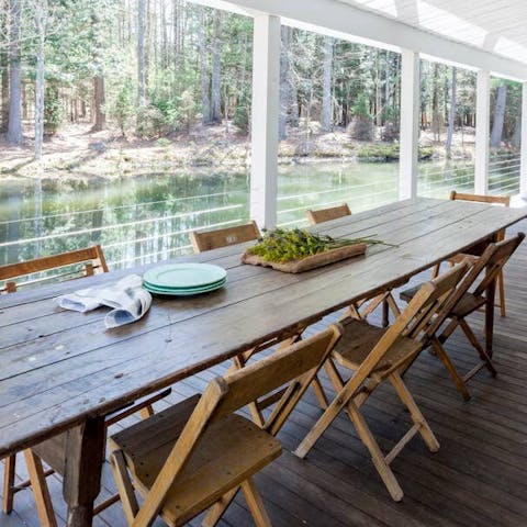 Dine al fresco with beautiful views of your private creek
