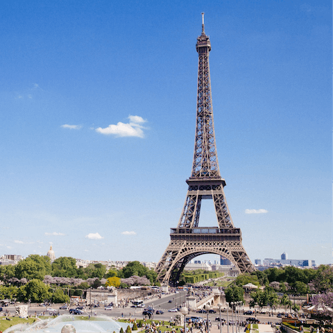 Enjoy the views from the Eiffel Tower,  a short walk away