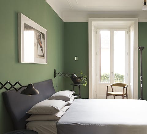 The inviting green bedroom