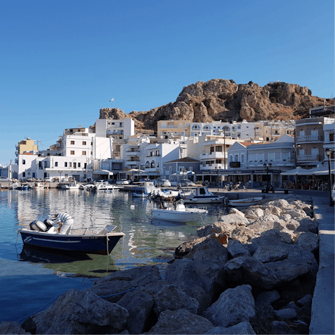 Visit Karpathos' cute harbour, just a five-minute walk away