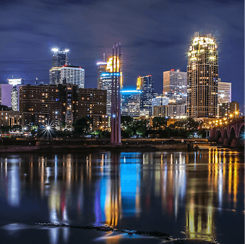 Take in the delights of Downtown Minneapolis, a twenty-five-minute walk or a six-minute ride away