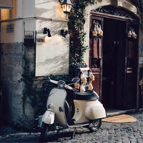 Wind through your Trastevere neighbourhood to find hidden ristorante and cosy bars 