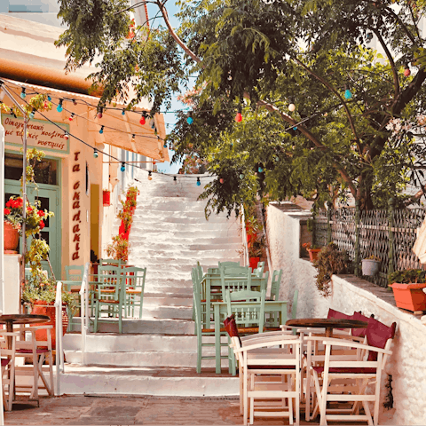 Take the short drive into Andros town for a wander around the charming streets