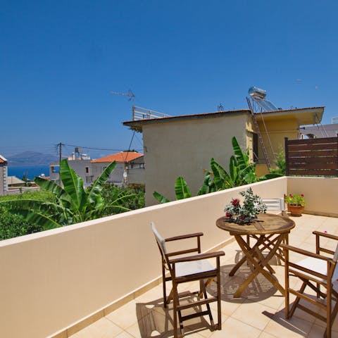 Admire the sea and mountain views from the terrace