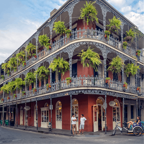 Take a ten-minute stroll down to the historic French Quarter 