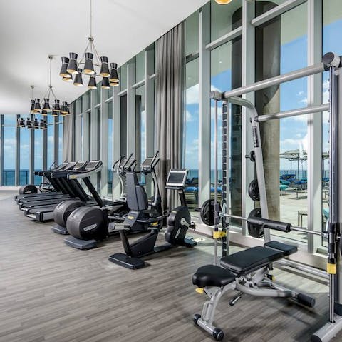 Keep on top of your fitness routine at the on-site gym 