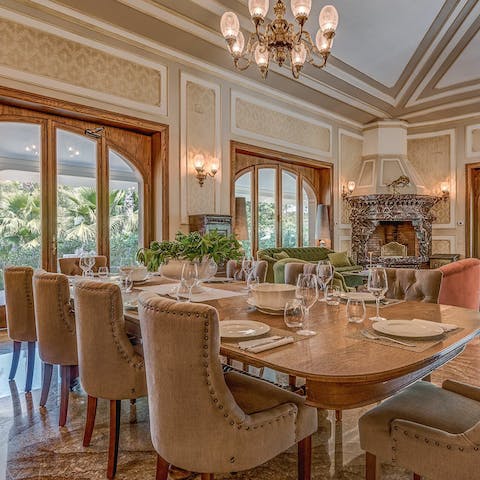 Enjoy formal dinners in the opulent dining room