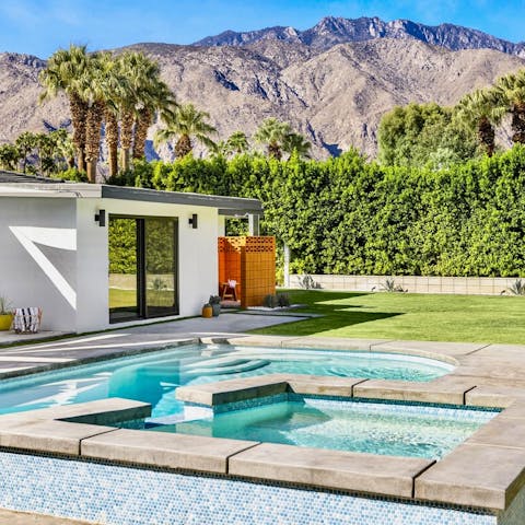 Soak in the Jacuzzi or swim with a view of the San Jacinto mountains