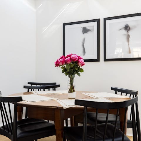 Gather your group for a meal in the stylish dining area