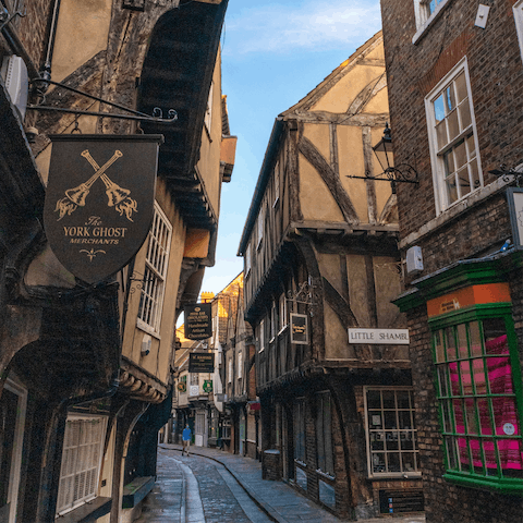 Browse the shops in the medieval streets of The Shambles, eight minutes away
