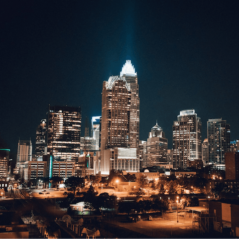 Take in the bright lights of Charlotte – downtown is just a ten-minute drive away