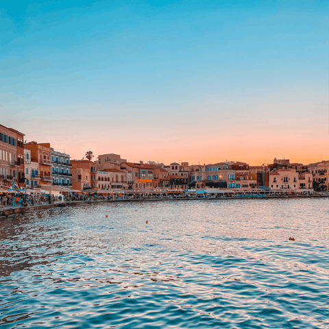 Visit Chania's Venetian harbor as you explore, only minutes away by car