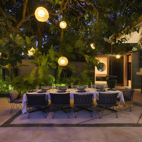 Gather on the terrace for a twilight dinner prepared by the in-house cook