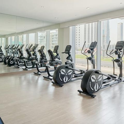 Bank a workout in the impressive, shared gym, complete with outdoor running track