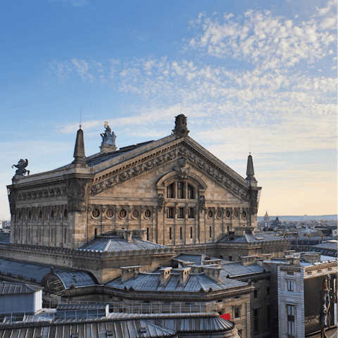 Visit the beautiful Opéra Garnier, an eight-minute walk away